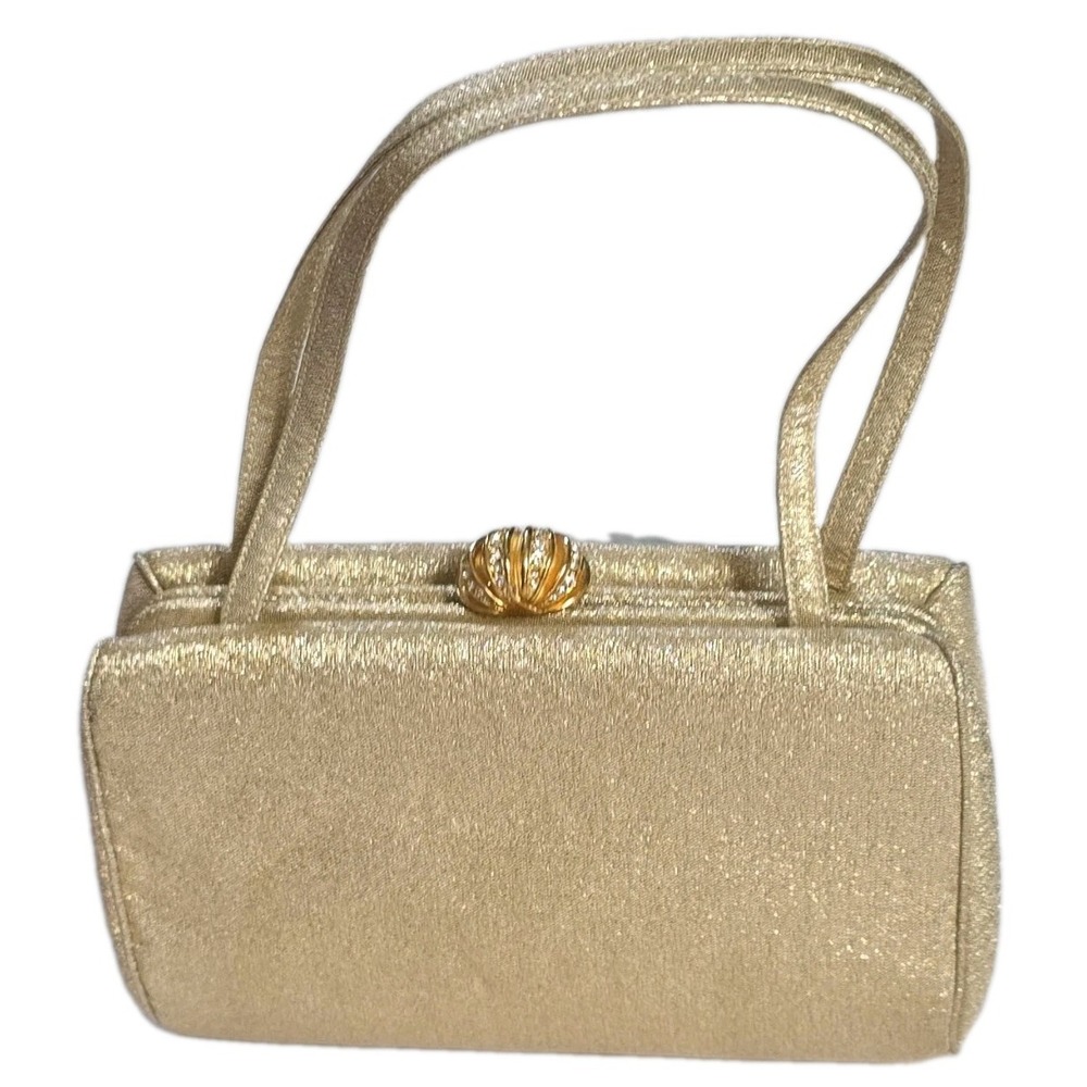 Vintage Morris Moskowitz Gold Lurex Evening Bag Rhinestone Clasp 1950s
